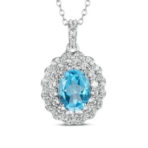 Beautiful Blue Topaz & White Sapphire Sterling Silver Necklace